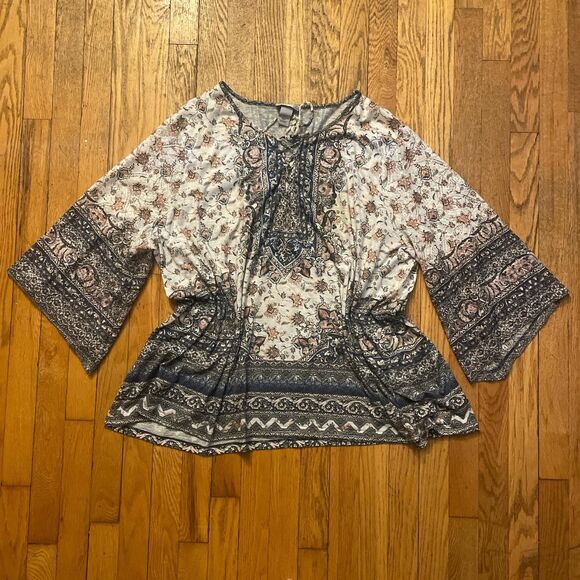 Catherines Tops - catherine’s vintage blue and cream floral fairy boho loose flowy tunic size 4x